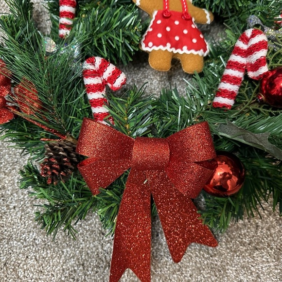 Custom Made Gingerbread and Candy Cane Holiday Artificial Wreath - Picture 4 of 4